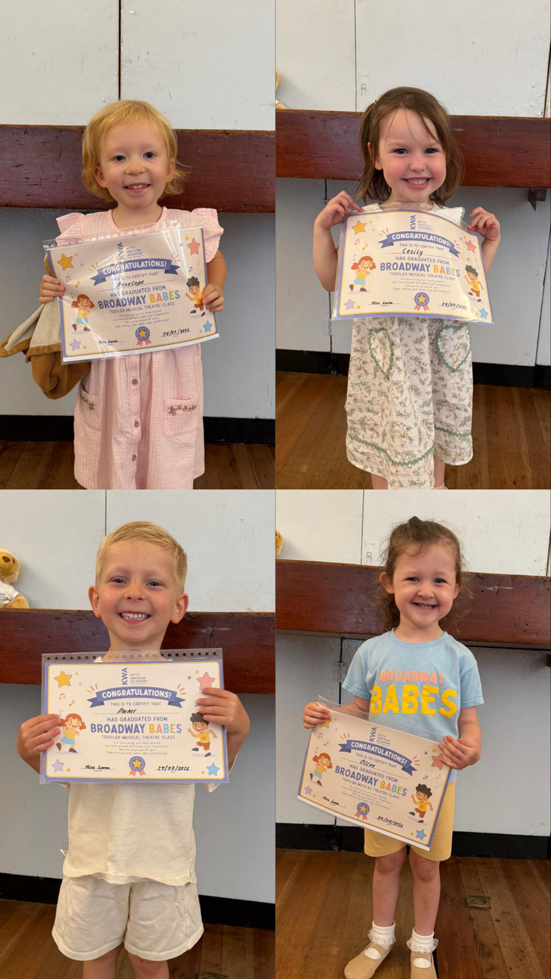 Broadway Babes children holding their graduation certificates
